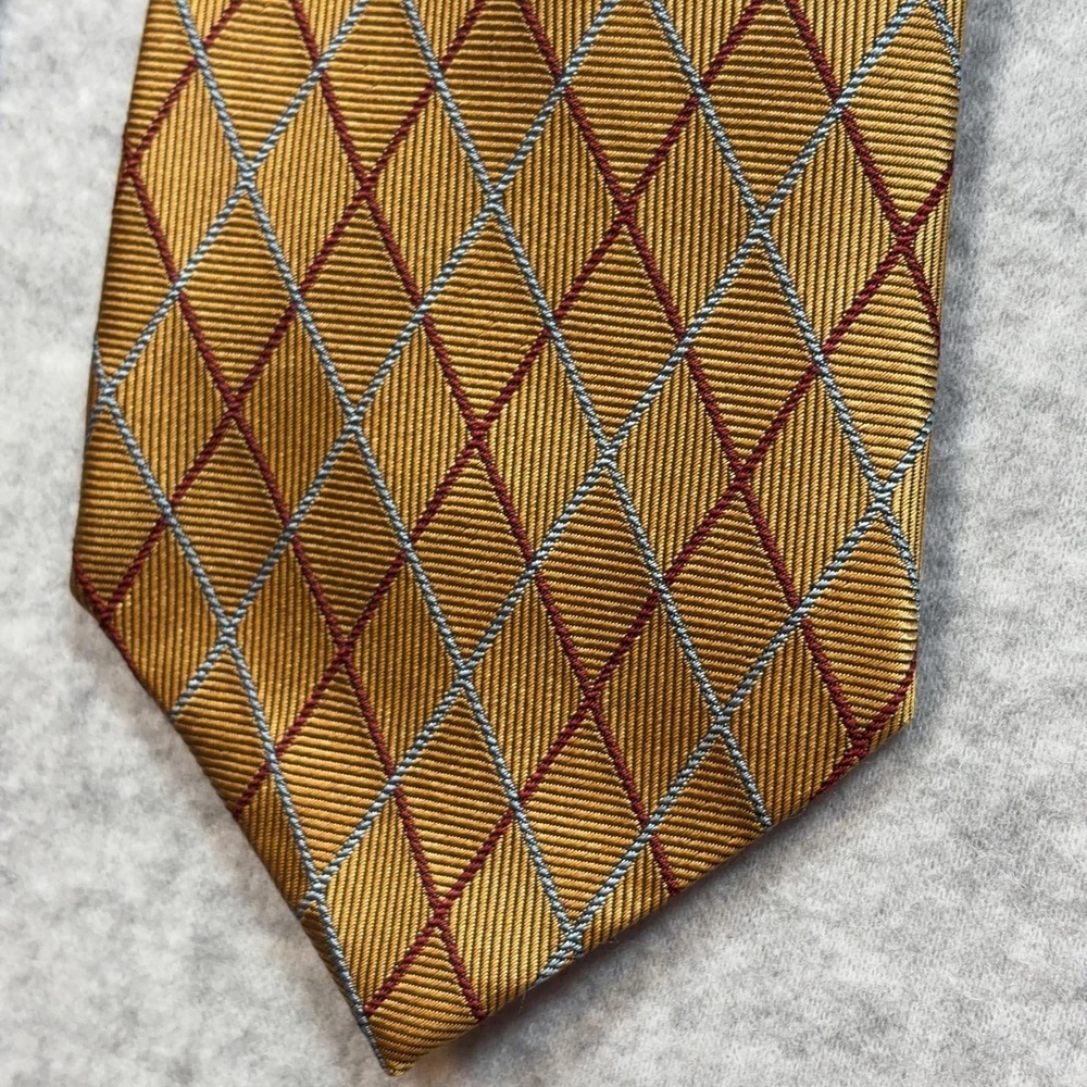 Brooks Brothers Makers Tie Mens 59x4 Gold Geometric Silk Woven Necktie USA